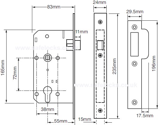 Union L2C24 Euro Mortice Nightlatch Union 2C24